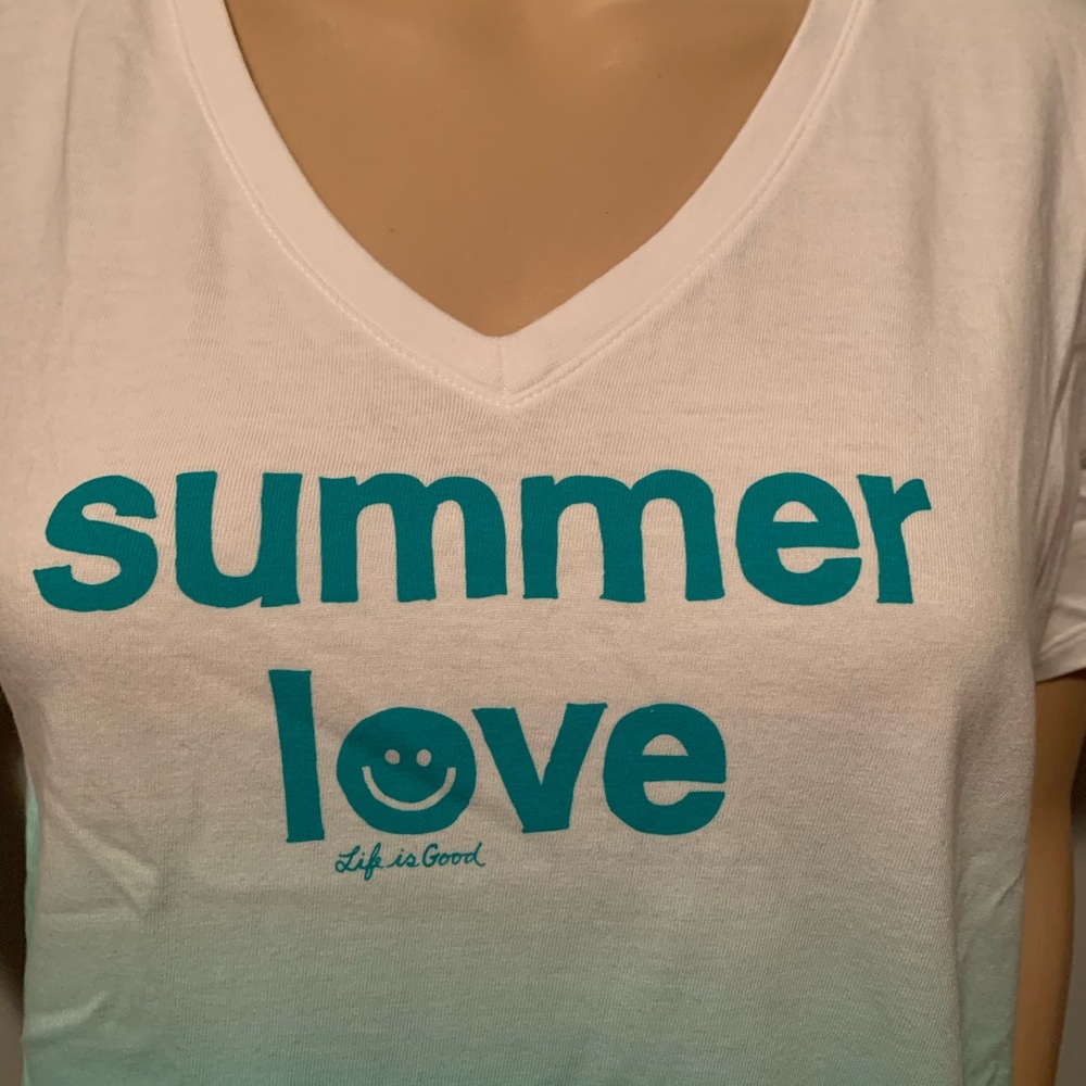 Life is Good SS Crusher Vneck Ombre Green Summer Love M - Picture 2 of 6